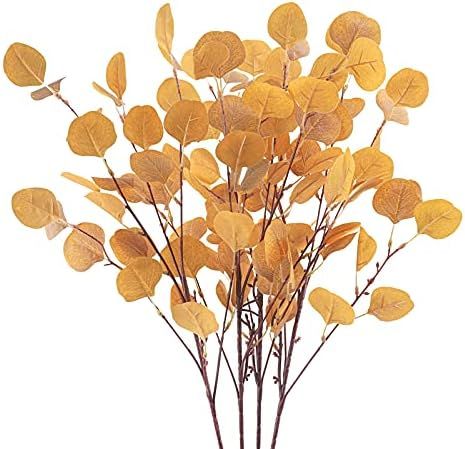 Tepaler 4Pcs Artificial Eucalyptus Leaves Stems 33.8‘’ Eucalyptus Branches Orange Fake Fall F... | Amazon (US)