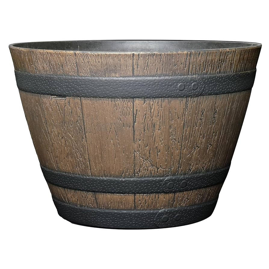 Classic Home and Garden Whiskey Resin Flower Pot Barrel Planter, Walnut Brown, 15" | Amazon (US)