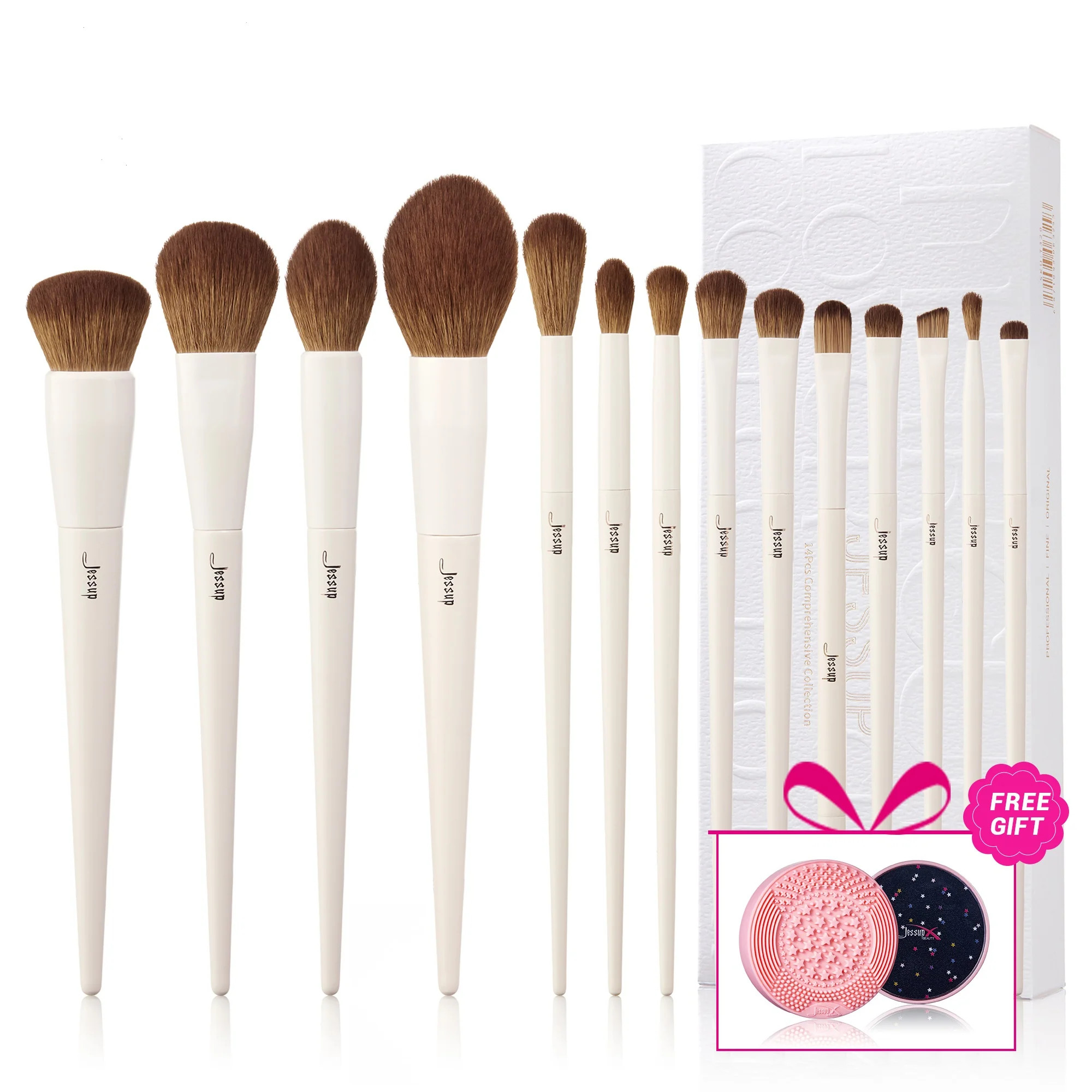 Luxury Light Gray Comprehensive Eye and Face Brush Set 14pcs T329 | Jessup Trading HK CO., Limited