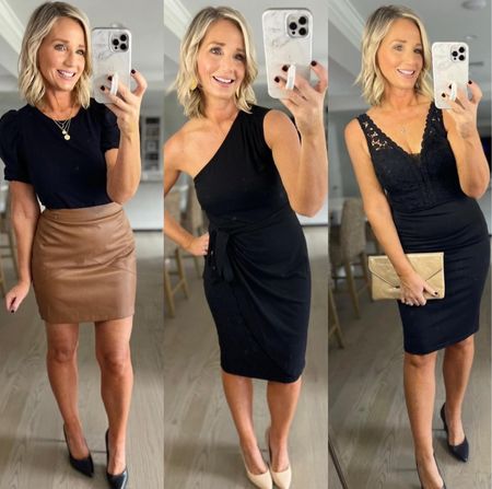 All 3 of my dressy holiday looks are on BLACK FRIDAY DEAL today! My fat right dress is just $8 😱 Everything runs true but size up in skirt if between and size up in dress on right. 

#LTKsalealert #LTKstyletip #LTKHoliday