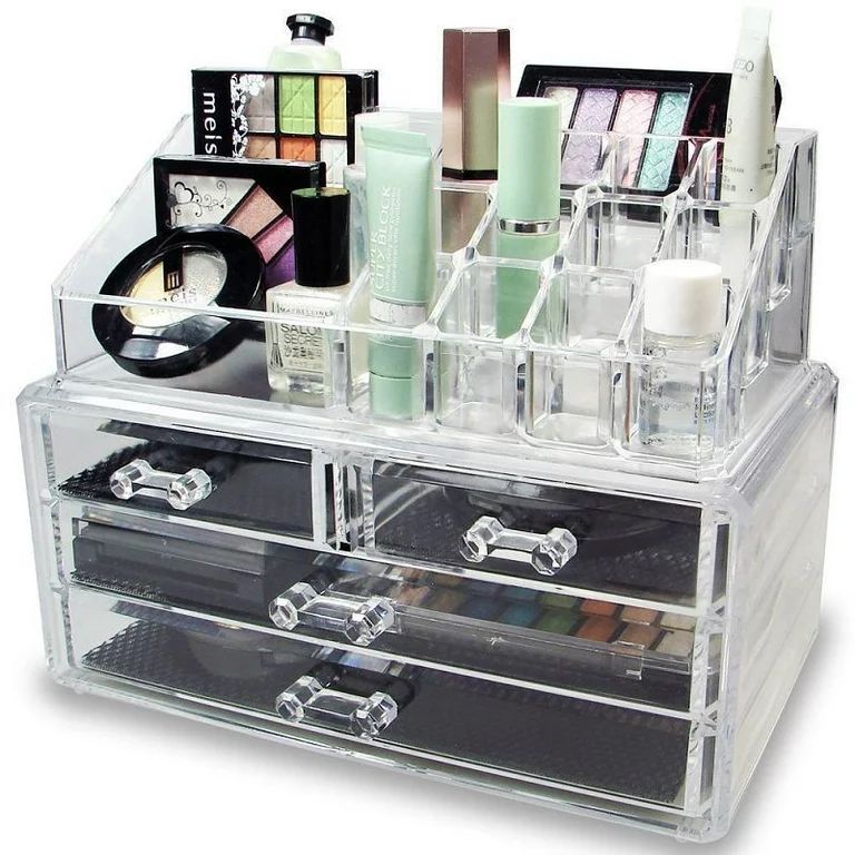 Zimtown 4 Drawer Acrylic Cosmetic Organizer Makeup Case Holder Drawers Jewelry Storage Box | Walmart (US)