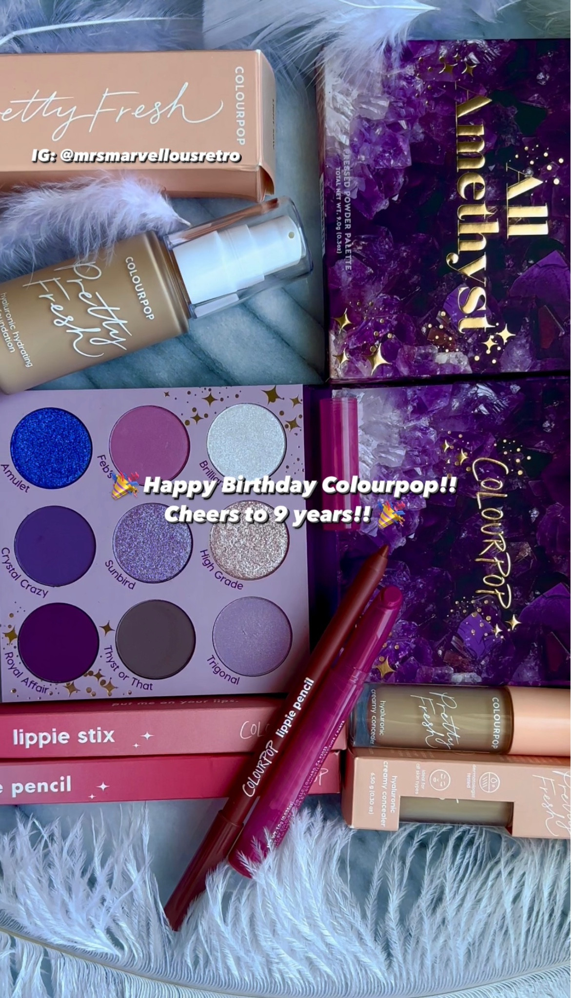 🎉 Happy Birthday Colourpop!! Cheers to 9 years!! 🎉 

🛍️ Available from @colourpopcosmetics  Colourpop.com 

✨ Pretty Fresh Concealer X2
✨ Lippie Stix in “Goodie Bag” 
✨ All Amethyst Eyeshadow Palette 
✨ Lippie Pencil in “BFF 2” 

🐰 Cruelty-Free!! 

💥 FIND ME & MORE • DISCOUNT CODES LOCATED IN MY BIO ON LINKTREE!! 💥 

💥 🌳 Linktree: 
https://linktr.ee/MrsMarvellous

🏷️ #colourpopcosmetics #colourpop #colourpopme #colourpopeyeshadow #colourpopgiftedme #cpcontest 

#LTKFind #LTKbeauty #LTKU