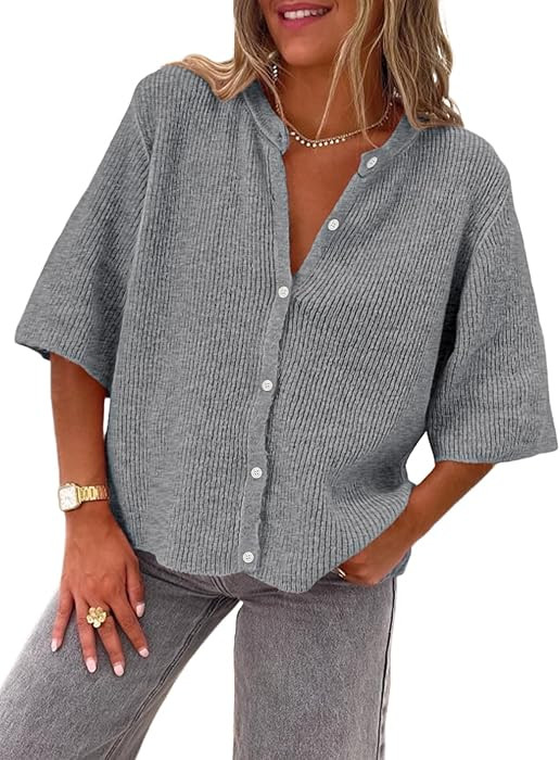 LILLUSORY Short Sleeve Cardigan Sweaters for Women 2026 Summer Cropped Button Up Sweater Tops Cas... | Amazon (US)