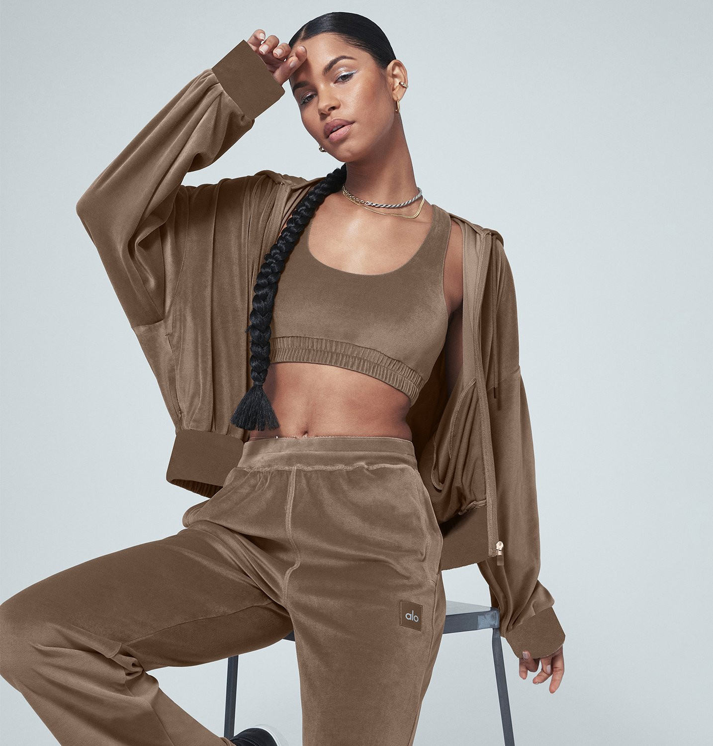 Velour Glimmer Full Zip Hoodie - Hot Cocoa | Alo Yoga (US)