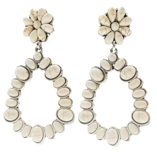 Zhang shine Large Couture's Western White Turquoise Earrings for Women Ethnic Bohemian Statement Western Country Jewelry | Amazon (US)