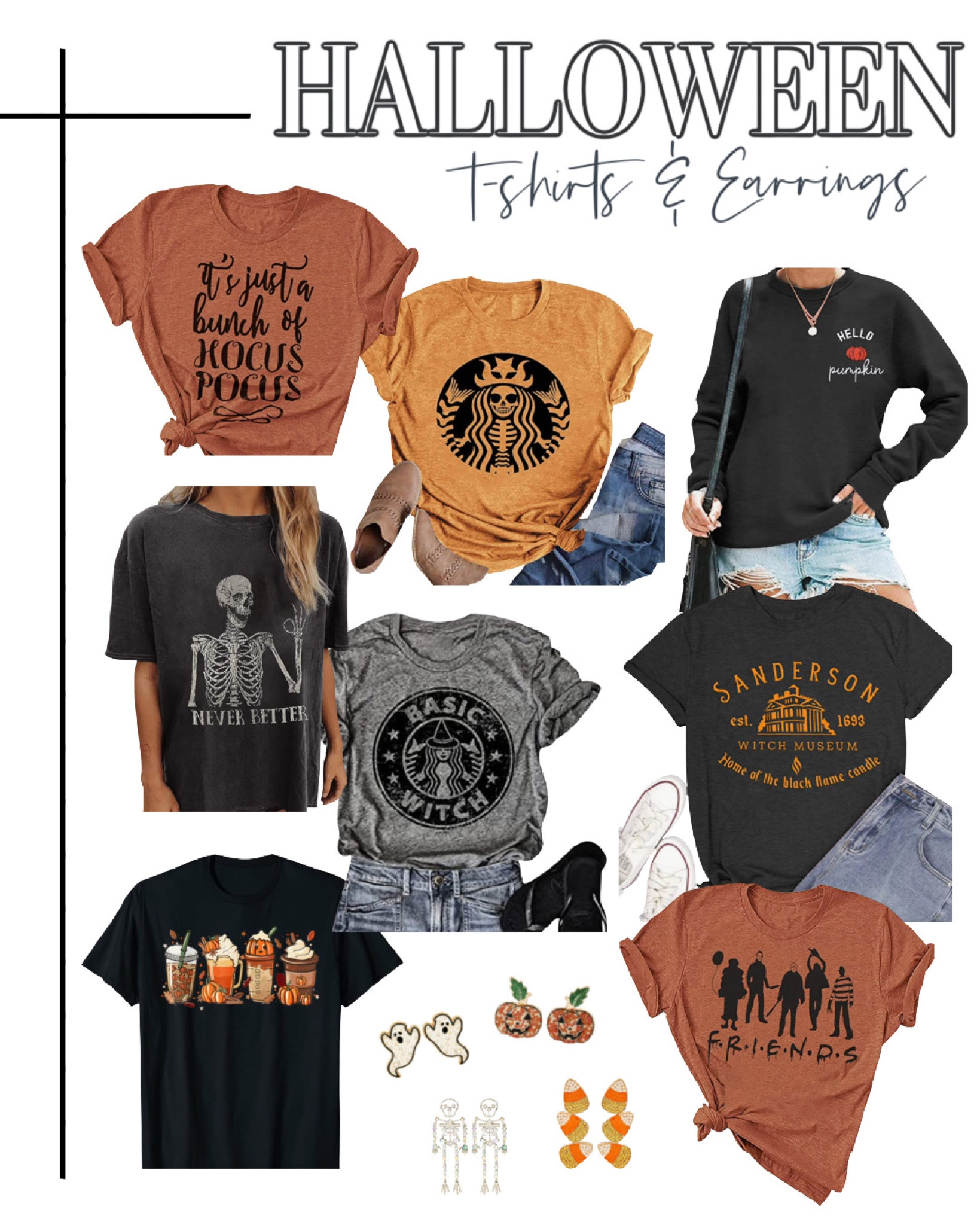 Halloween fashion
October
Halloween
Halloween earrings
Halloween tops 
Halloween shirts 
Halloween T-shirt 


#LTKunder50 #LTKSeasonal #LTKstyletip