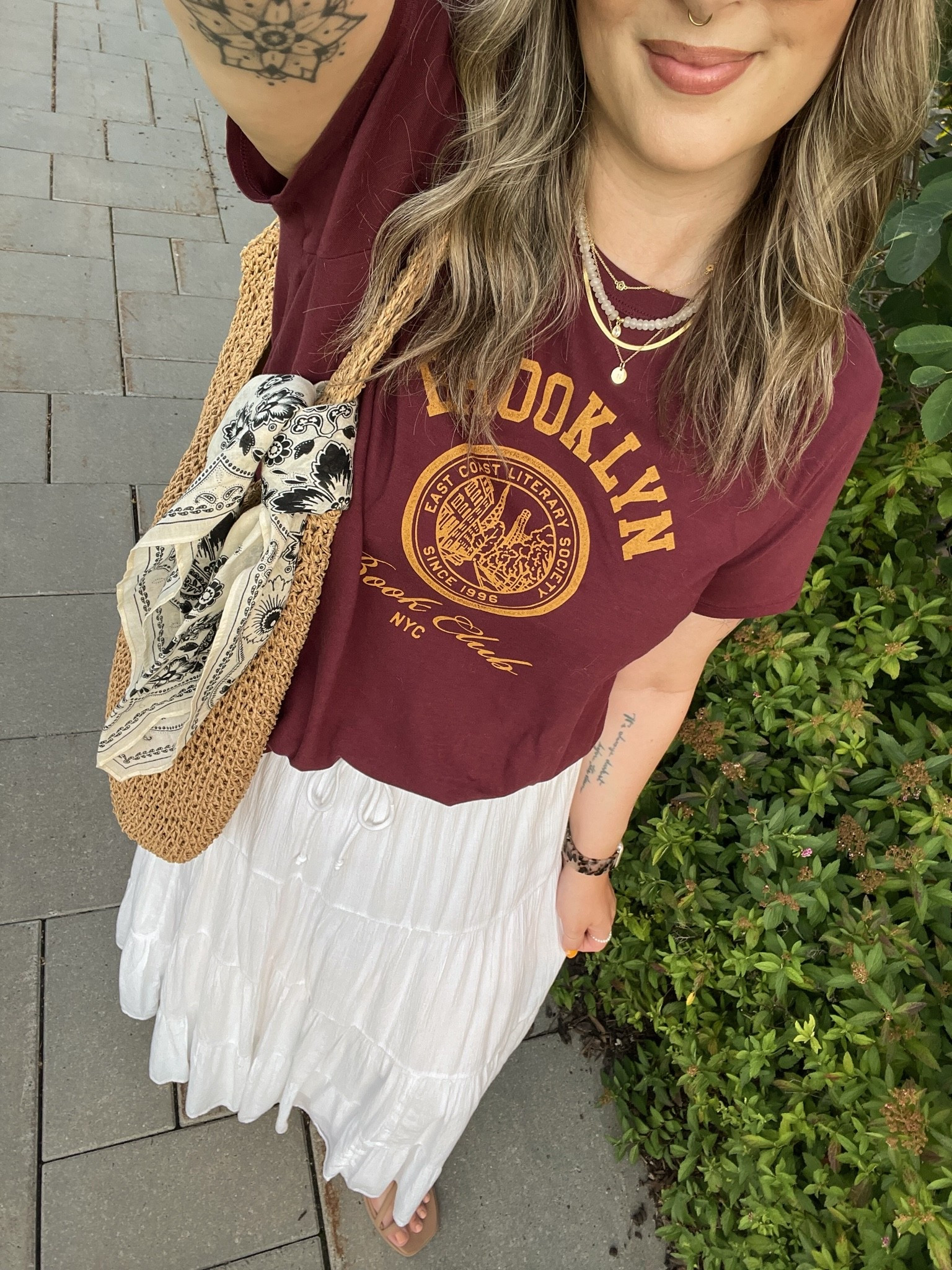 Summer to fall transition outfit! Sized up to XL in the tee for an oversized fit, Canadian link under “similar products”. My white maxi skirt is old from Aerie, linked similar! I’m a 9.5-10 shoe and wear a 10 in the crocs sandals, Canadian link under “similar products”

#LTKsummer #LTKfall #LTKstyletip