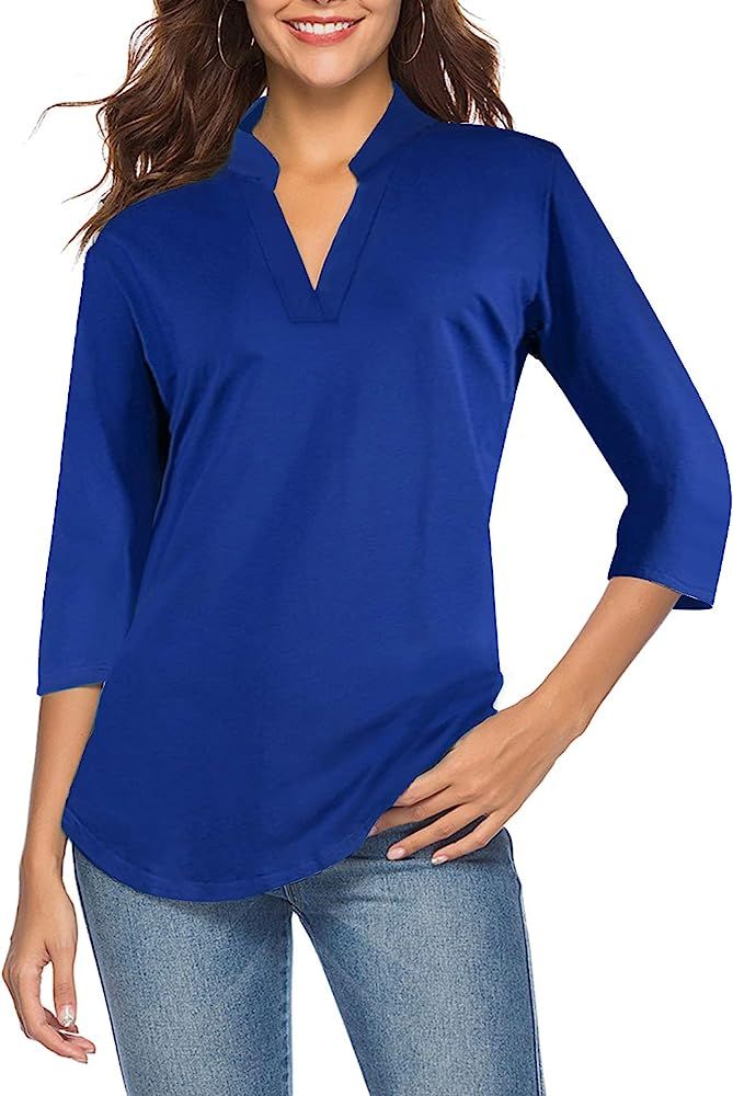 CEASIKERY Women's 3/4 Sleeve V Neck Tops Casual Tunic Blouse Loose Shirt | Amazon (US)