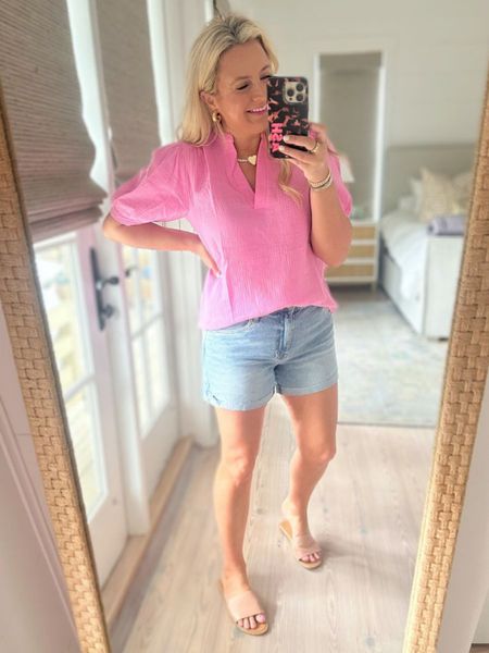 Need a good basic pair of denim shorts- this pair is great! Wearing the size 4. True to size! Top is pink perfection but also comes in lots of other colors. Wearing a size small. Code FANCY15 for 15% off

#LTKsalealert #LTKstyletip #LTKSeasonal