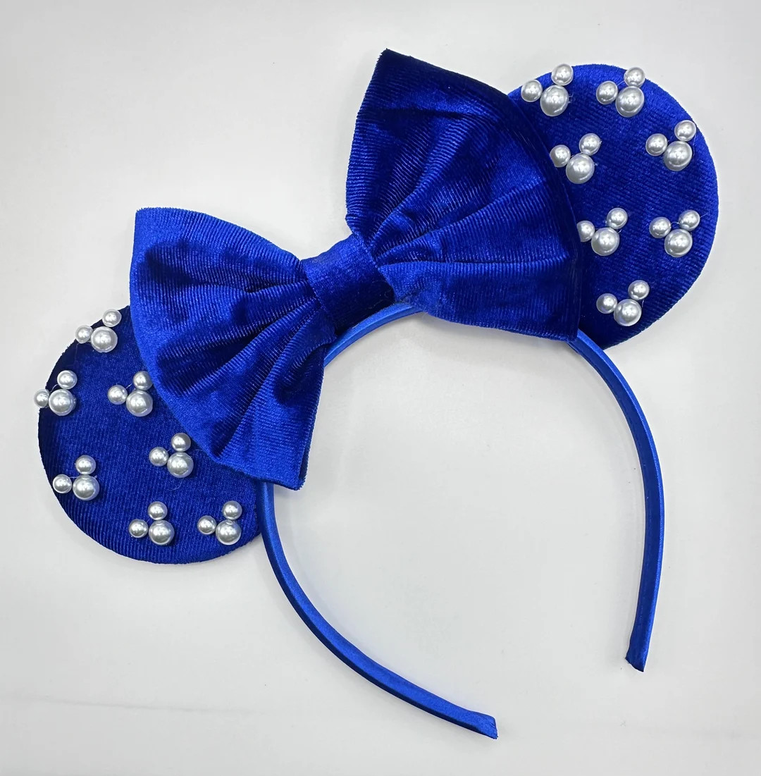 Royal Blue Velvet Mouse Ears, Pearl Mickey Headband | Etsy (US)