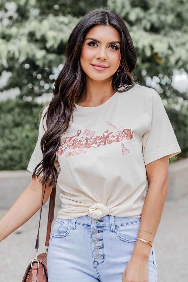 Neutral Teacher Floral Soft Cream Graphic Tee | Pink Lily