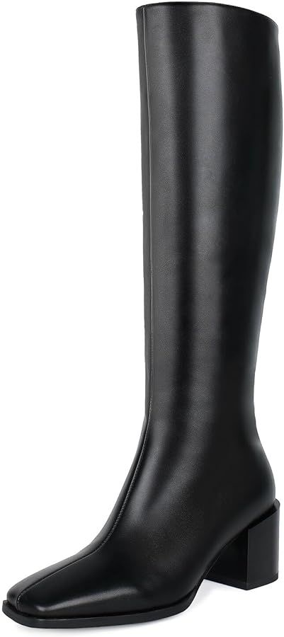 wetkiss Knee High Boots for Women GoGo Boots with Chunky Heel, Square Toe and Side Zipper Design ... | Amazon (US)