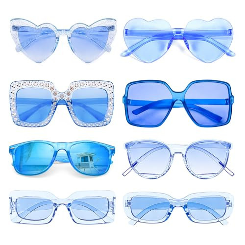 Pibupibu 8 Pack Blue Sunglasses Bulk Adult Party Favors,Fun Novelty Pink Sunglasses for Women Costume Accessories Eyewear Set | Amazon (US)