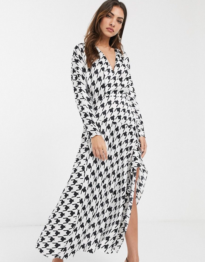 ASOS DESIGN wrap front midi dress in houndstooth-Multi | ASOS (Global)