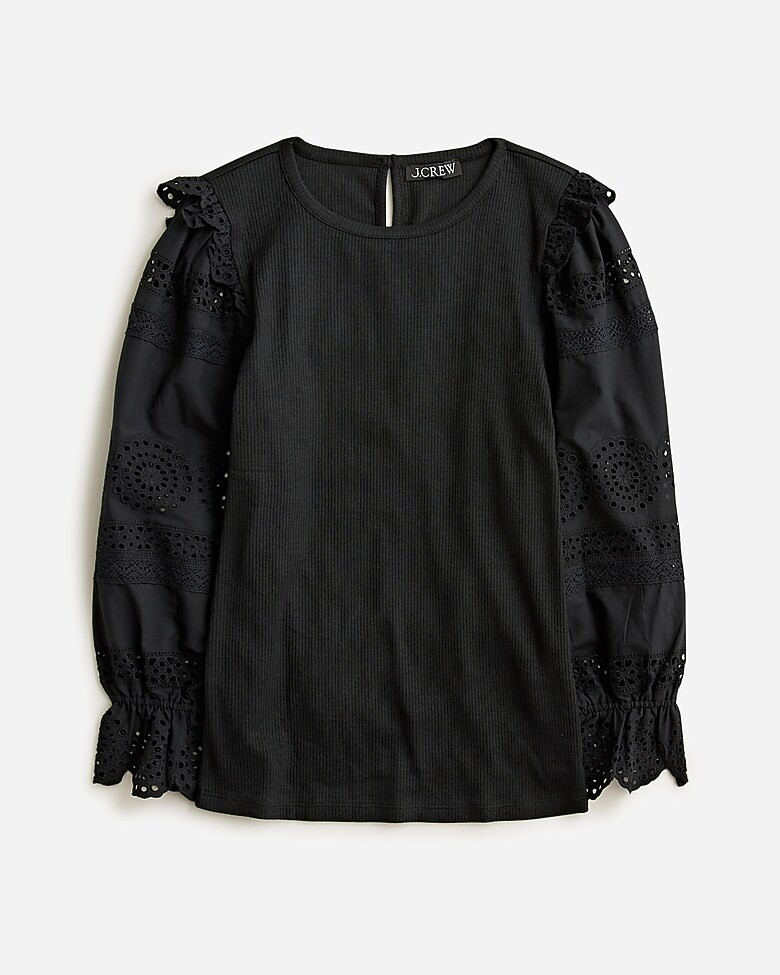 Ruffle-trim eyelet top in vintage rib | J. Crew US