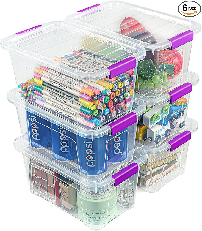 EOENVIVS Clear Storage Bins with Lids 6 Pack, 7 Qt Stackable Storage Containers with Buckle Lock,... | Amazon (US)