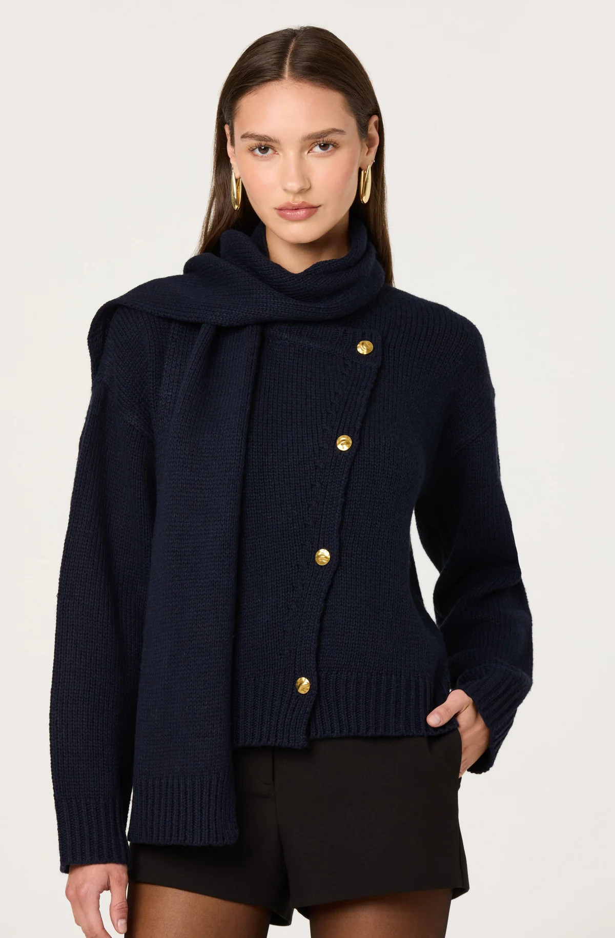 Jackeline Asymmetrical Scarf Cardigan - Navy / XS | ASTR The Label (US)