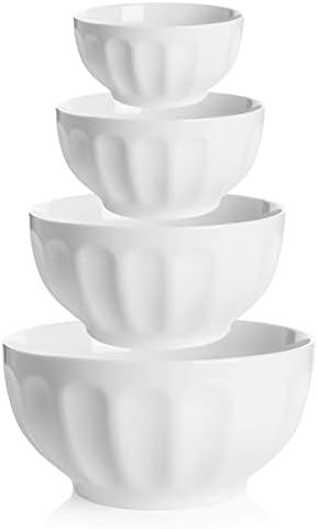Sweese 129.401 Porcelain Fluted Bowls 10-26-42-64 Ounce Various Size Bowl Set - Set of 4, White | Amazon (US)
