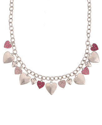 Charter Club Silver-Tone Pavé Heart Charm Statement Necklace, 18 | Macys (US)