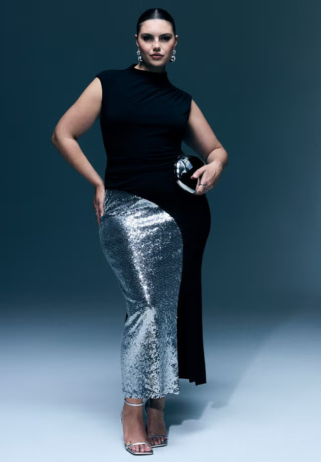 Funnel Neck Knit Dress With Sequin | Eloquii