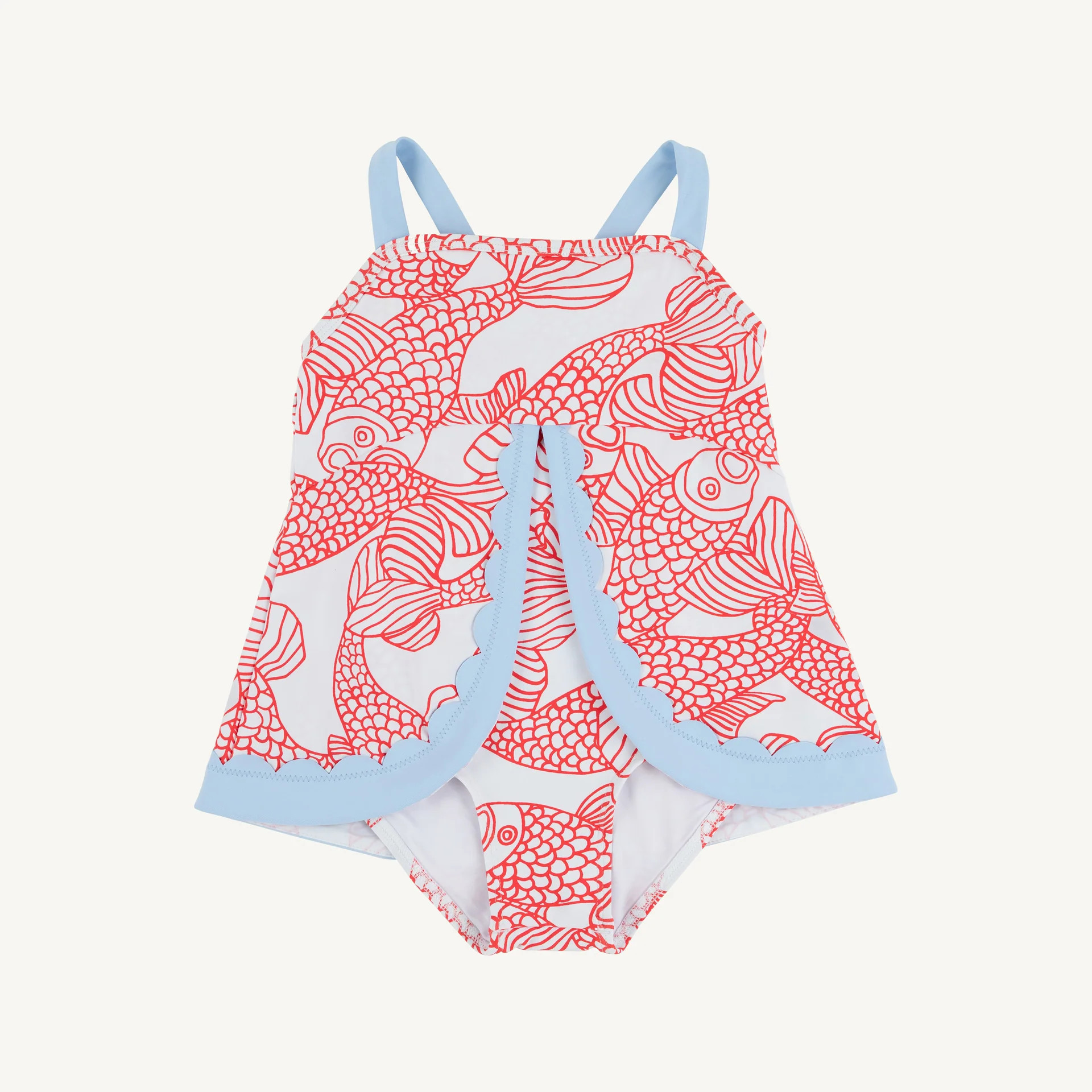Stratford Scallop Swimsuit - Big Fish (Red) with Beale Street Blue | The Beaufort Bonnet Company