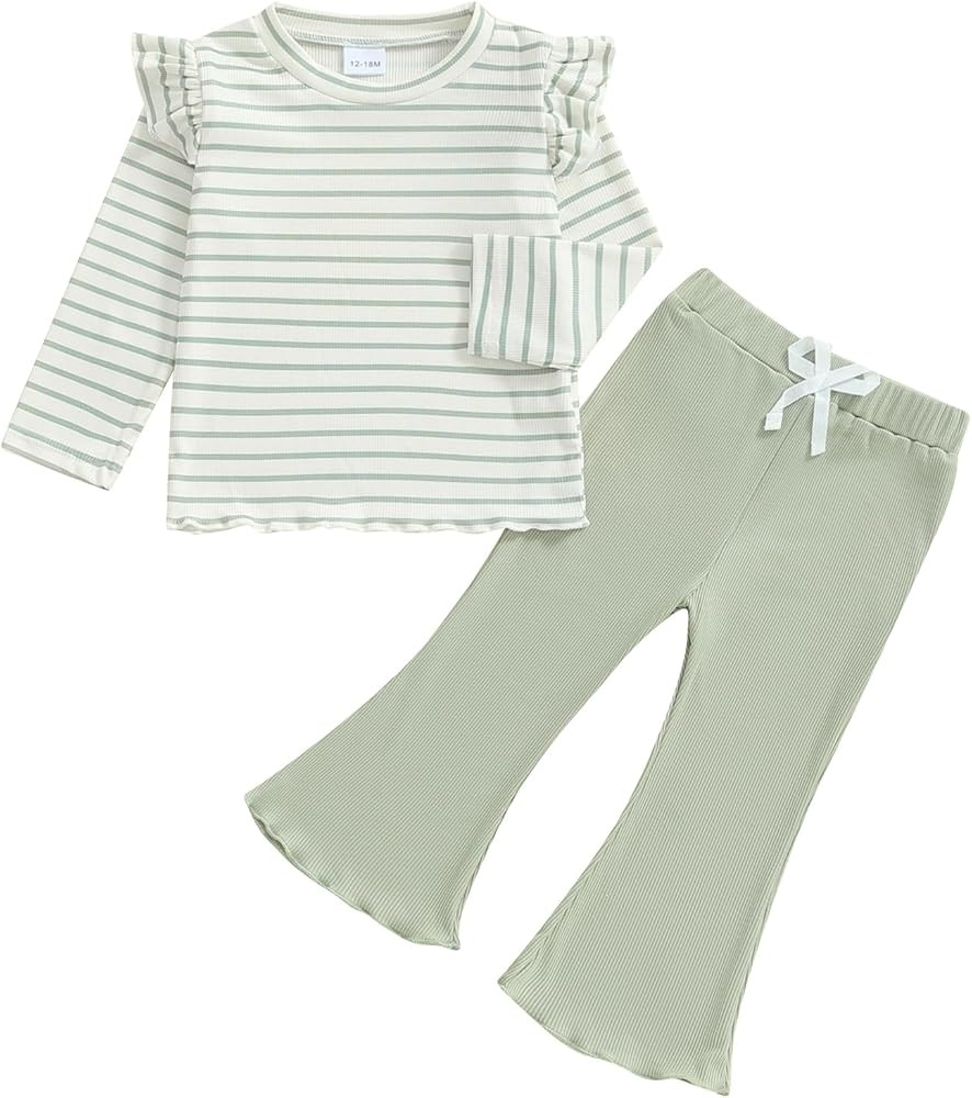 FOCUSNORM Toddler Baby Girl Outfits Tops Flare Pants Set Toddler
        2Pcs, Ruffle Long Sleeve... | Amazon (US)