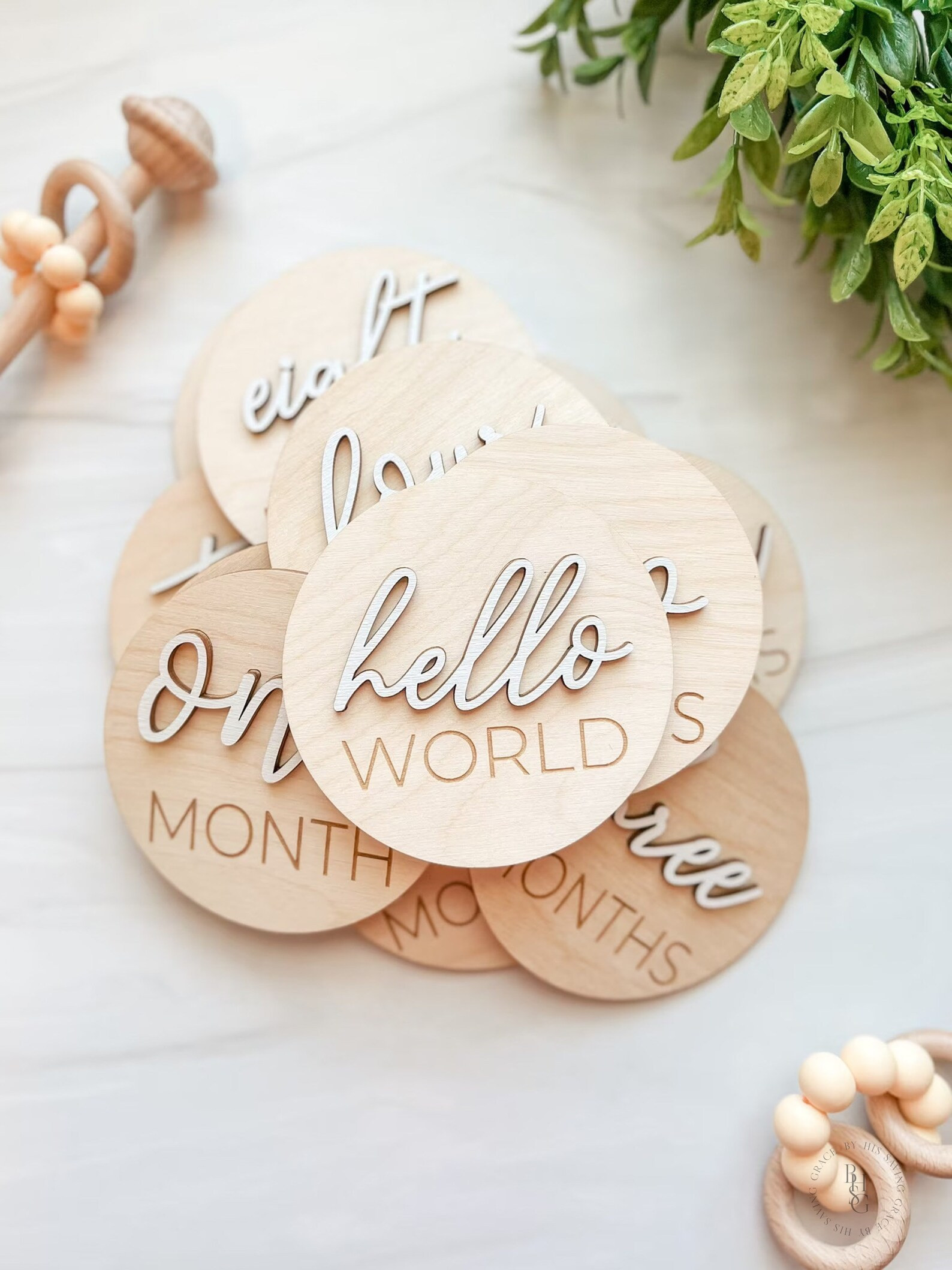 3D Wooden Monthly Milestone Discs For Baby Photos + Matching Nameplate | Monthly Milestone Marker... | Etsy (US)