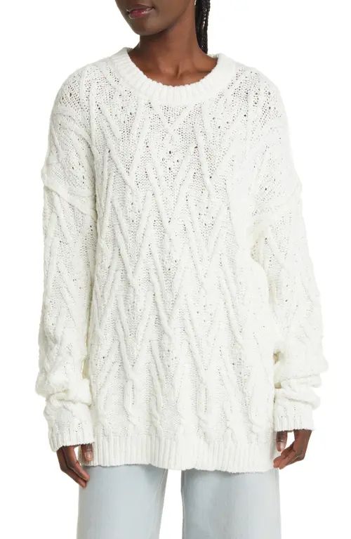 Free People Isla Cable Stitch Tunic Sweater in Ivory at Nordstrom, Size Large | Nordstrom