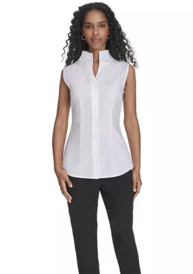 Calvin Klein Women's Sleeveless Button Down Blouse, White, Medium | Belk