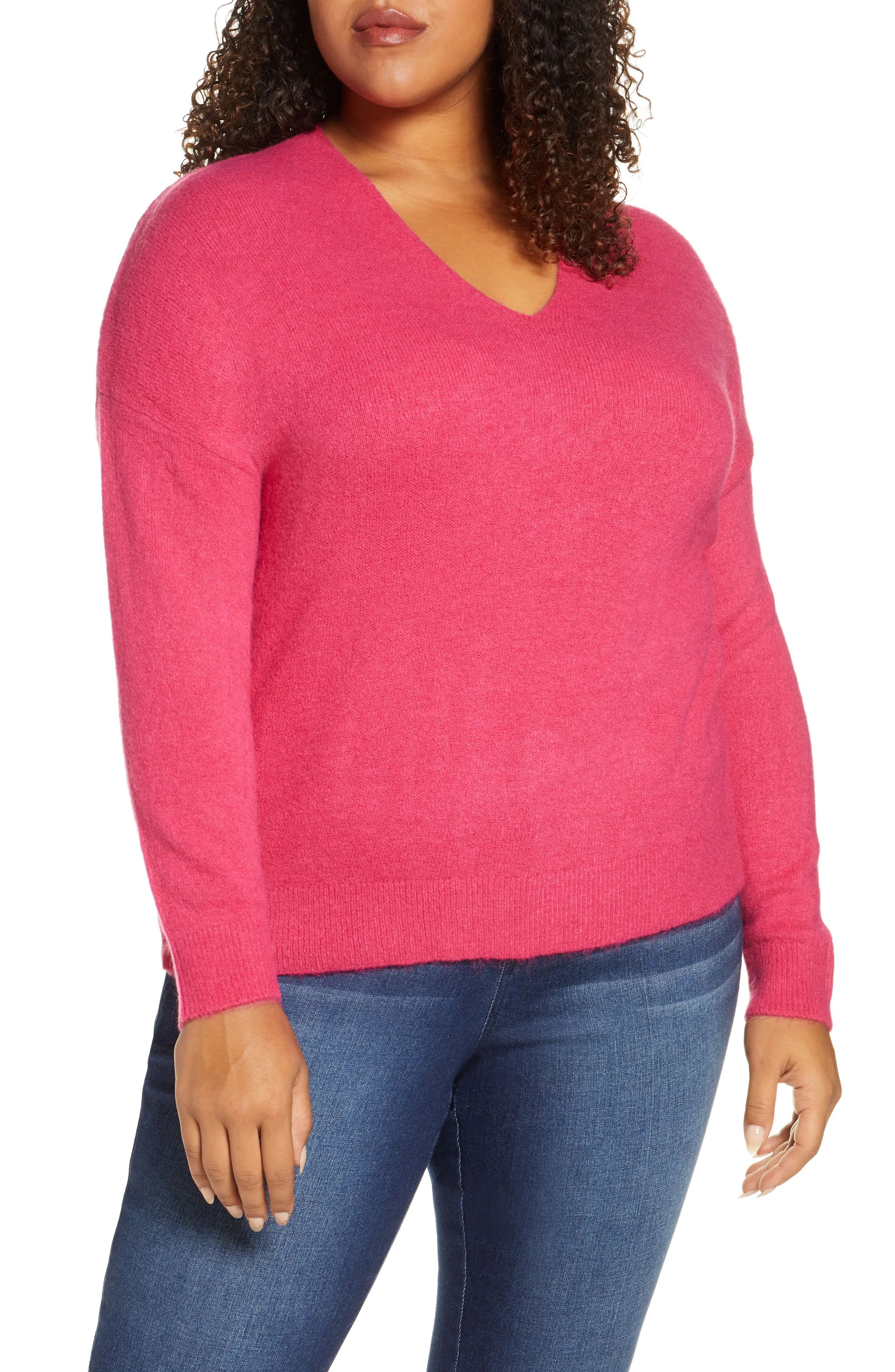 A fuzzy cotton blend gives this V-neck sweater the cozy appeal that makes you want to press 'play... | Nordstrom