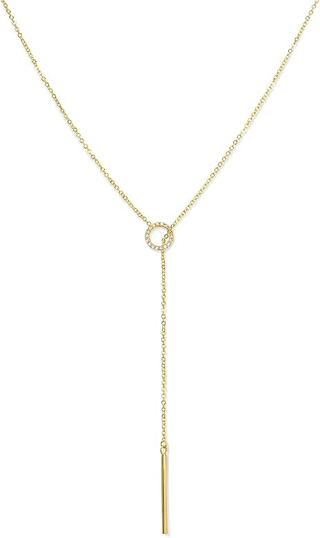 Lariat Necklace for Women, Gold Bar Necklace, Candace Cameron Designed Y Necklace for Women, Gold... | Amazon (US)