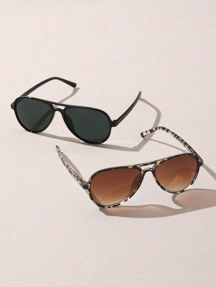 2pcs Women Aviator Frame Trendy Classic Boho Plastic Sunglasses For Outdoor Driving UV Protection... | SHEIN