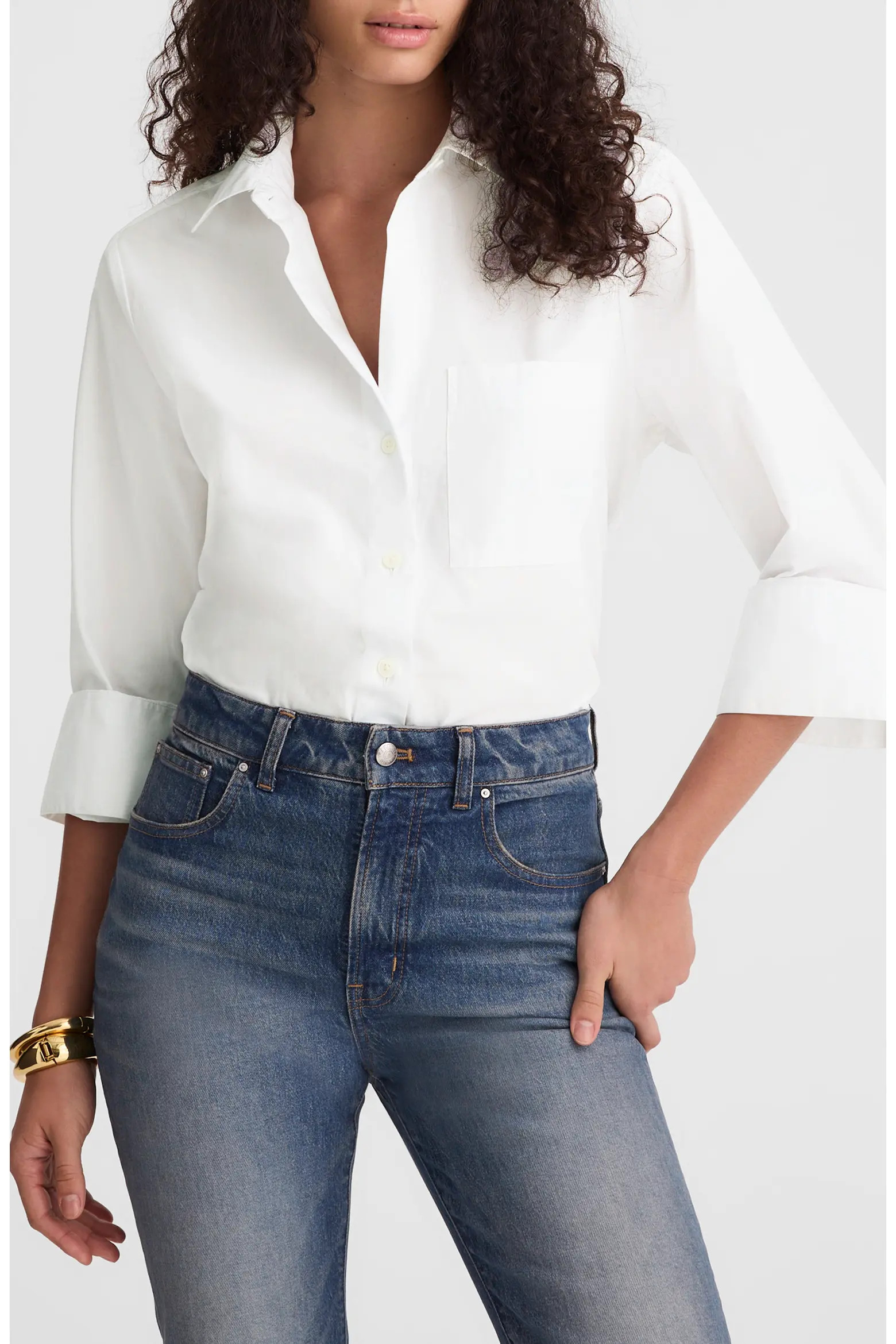 Madewell Easy Y-Neck Poplin Button-Up Shirt (Women) | Nordstrom | Nordstrom