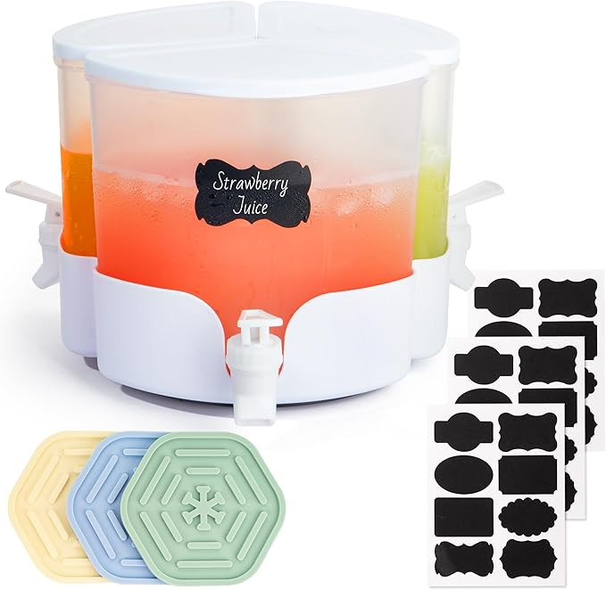 Rotatable 360° 4.2L Beverage Dispenser for Fridge, 3 Grids Plastic Drink Dispenser with 3 Spigot... | Amazon (US)