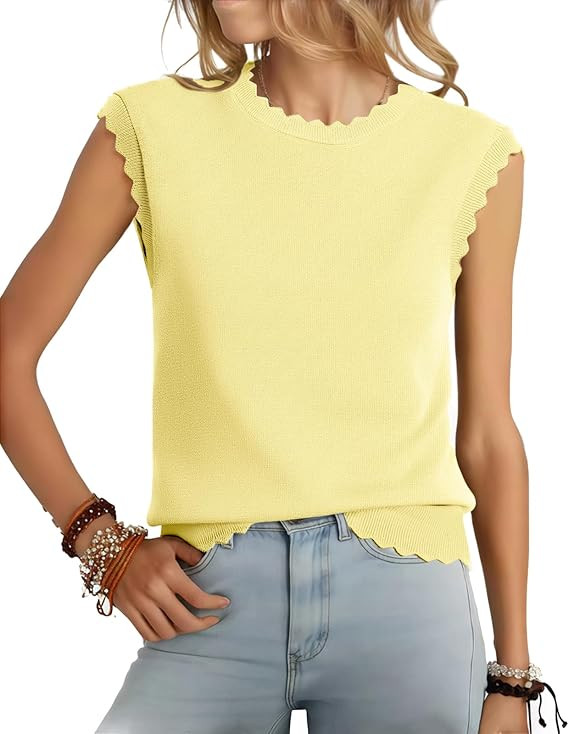 Womens Sleeveless Sweater Vest 2026 Spring Summer Crew Neck Knit Tops Business Casual Cute Scallo... | Amazon (US)