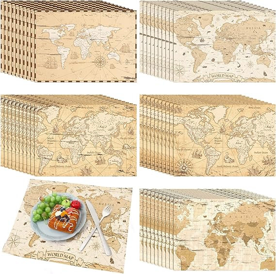 Eaasty 50 Disposable World Map Paper Placemats Vintage World Map for Old Paper Retro Style Decora... | Amazon (US)