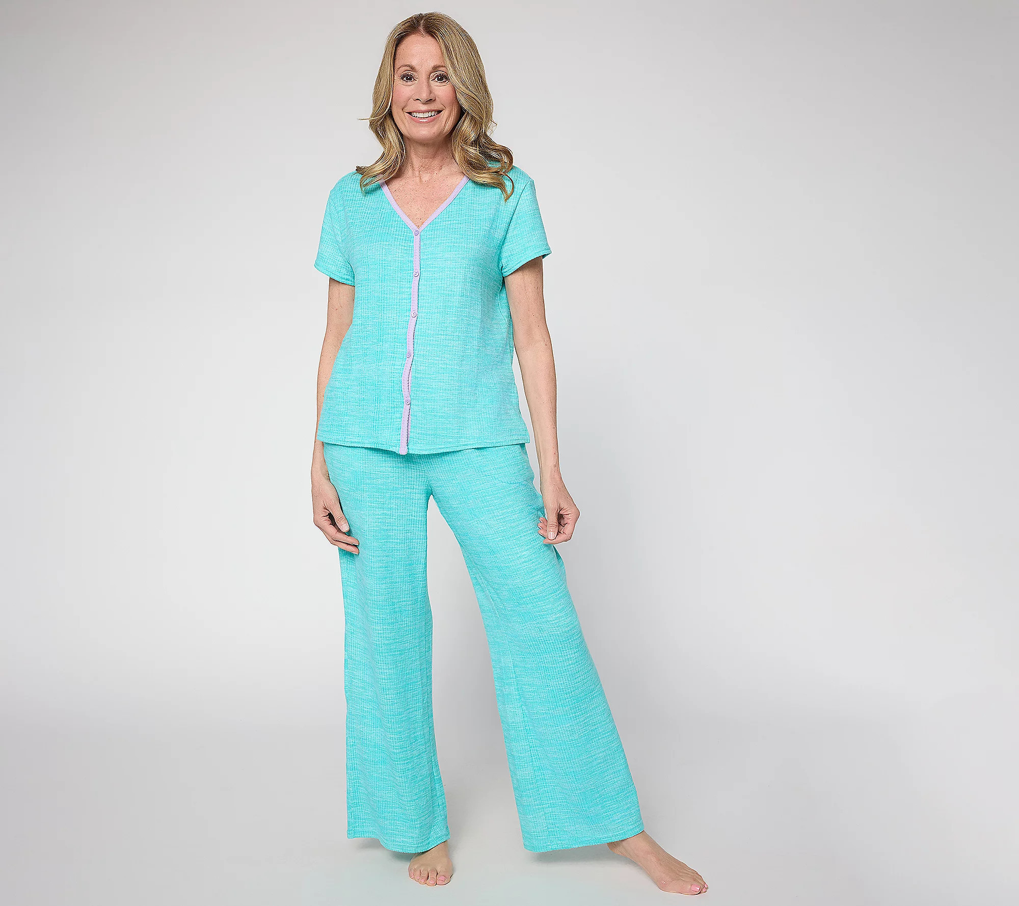 As Is MUK LUKS Ribbed Butterknit Short Sleeve Lounge Set | QVC