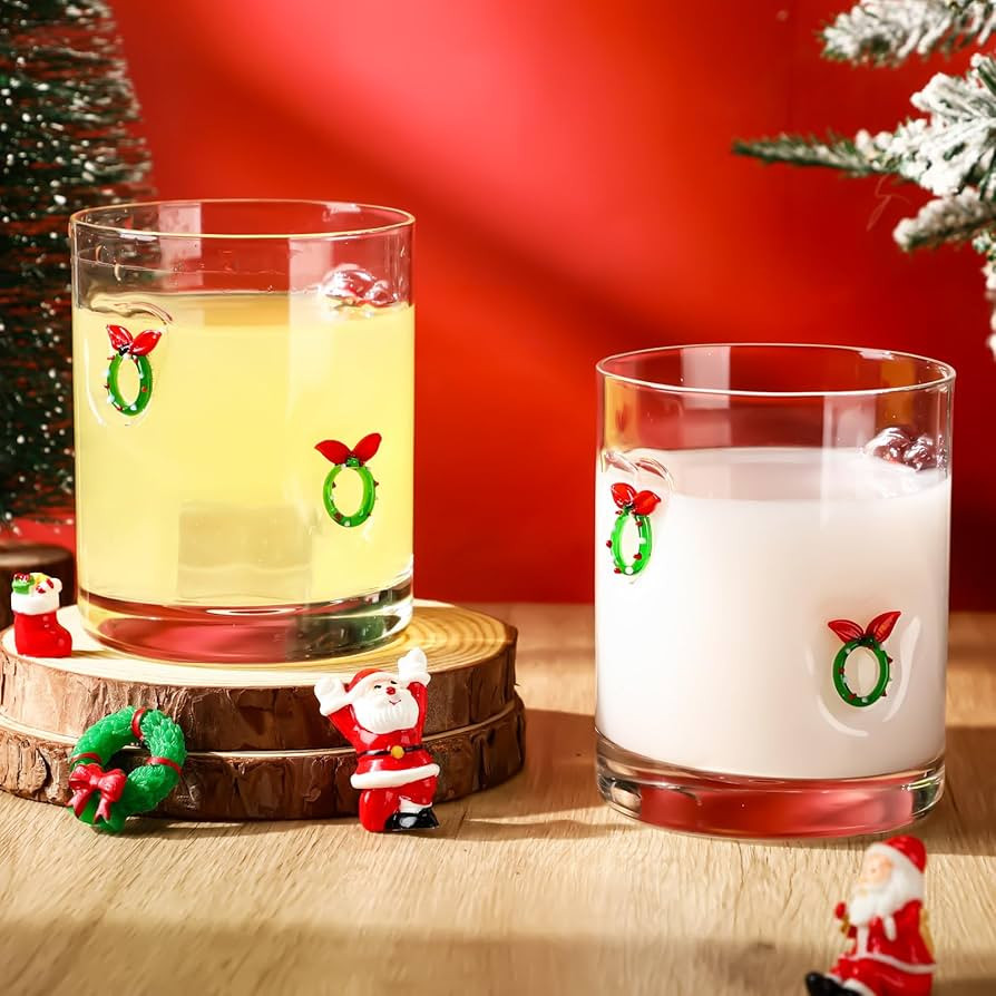 Skylety 2 Pcs Christmas Icon Juice Glasses Xmas Drinking Cups Old Fashioned Stemless Wine Glasses... | Amazon (US)