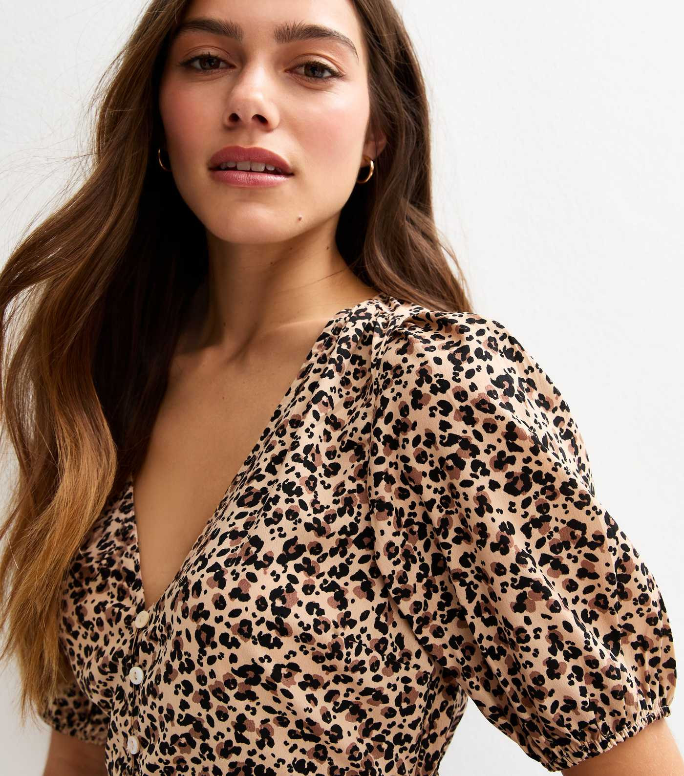 Petite Brown Crepe Leopard Print Top | New Look | New Look (UK)
