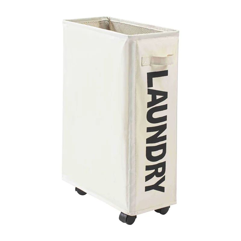 Off White 22" Rolling Slim Laundry Basket With Stand Foldable Waterproof Sorter And Organizer On ... | Wayfair North America