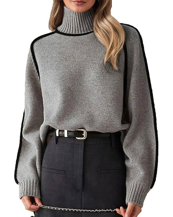 JASCLS Women's Turtleneck Sweater Chunky Long Sleeve Knitted Pullover Sweaters Oversized Trendy F... | Amazon (US)