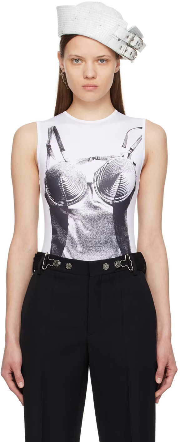 White & Black 'Trompe L'oeil' Bodysuit | SSENSE