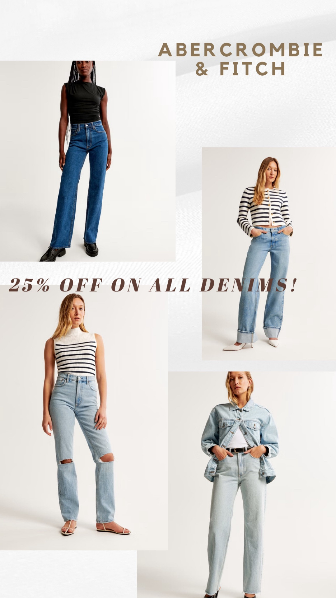 Limited time offer! 25% discount on all denims on Abercrombie and Fitch! Everything under $100 

#LTKSpringSale #LTKsalealert #LTKfindsunder100