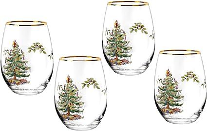 Spode Christmas Tree Glassware - Set of 4 -Made of Glass – Gold Rim- Classic Drinkware - Gift f... | Amazon (US)