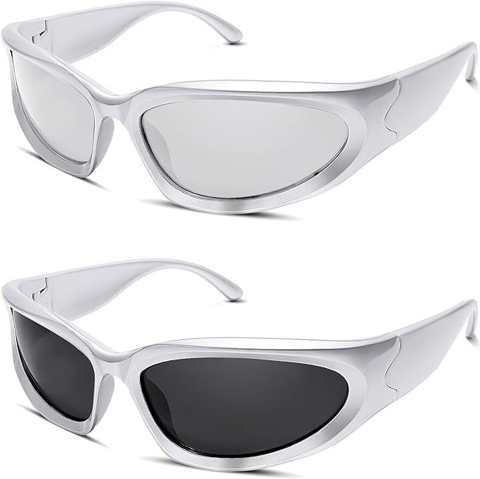 knliwkm Y2K Wrap Around Sunglasses Sports Futuristic Oval Glasses for Women Men 2022 Trendy Fashi... | Amazon (US)