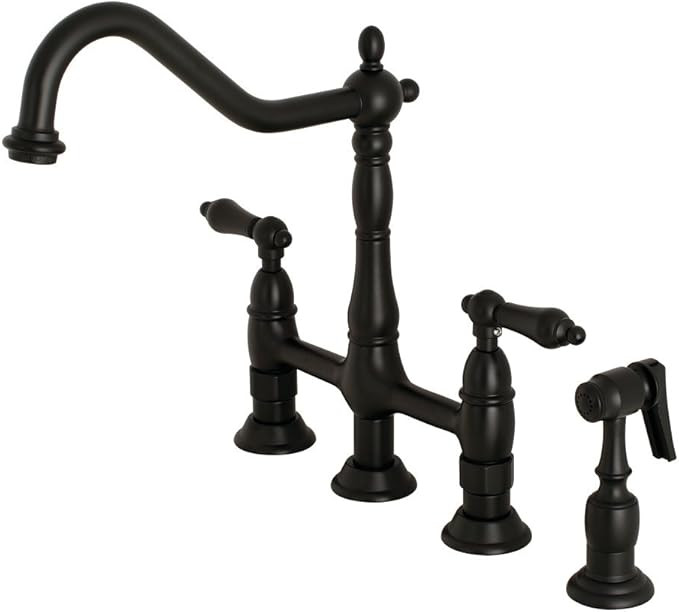 Kingston Brass KS1270ALBS Heritage Bridge Kitchen Faucet, 8-9/16", Matte Black | Amazon (US)