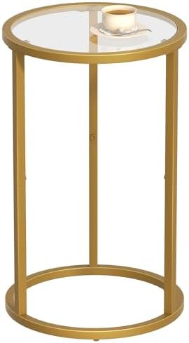 SAYGOER Round Side Table Small Gold End Table for Small Spaces 11.8" x 19.7" Narrow Couch Night S... | Amazon (US)