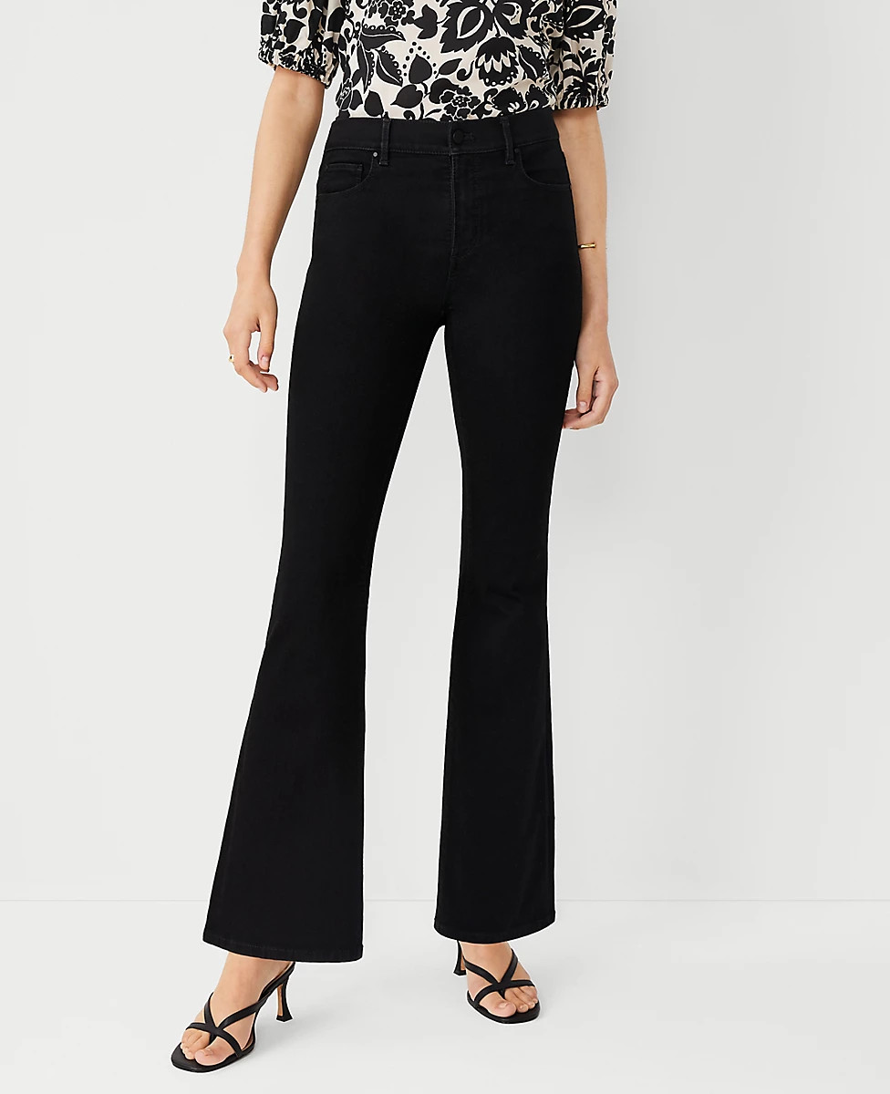 Curvy Sculpting Pocket Mid Rise Boot Cut Jeans in Black | Ann Taylor (US)