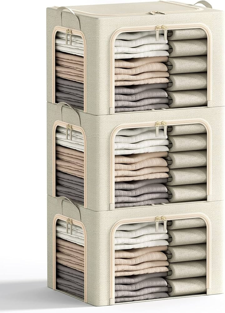 3 Openings Clothes Storage Bins with Metal Frame, Foldable Storage Bin for Clothes, Clothing Stor... | Amazon (US)