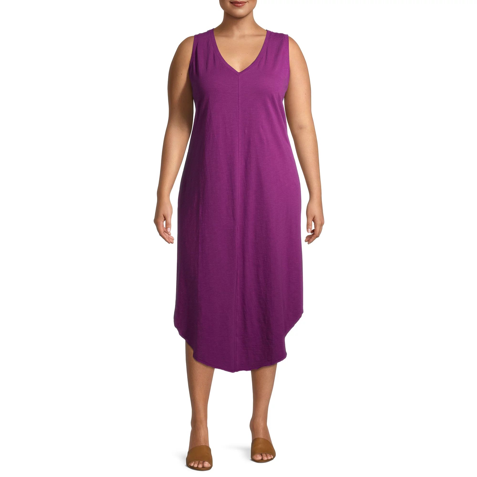 Terra & Sky - Terra & Sky Women's Plus Size Knit V Neck Tank Dress - Walmart.com | Walmart (US)